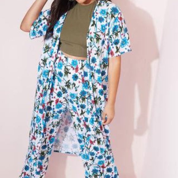 Floral 2-pc kimono w/matching palazoo pants - Picture 1 of 3